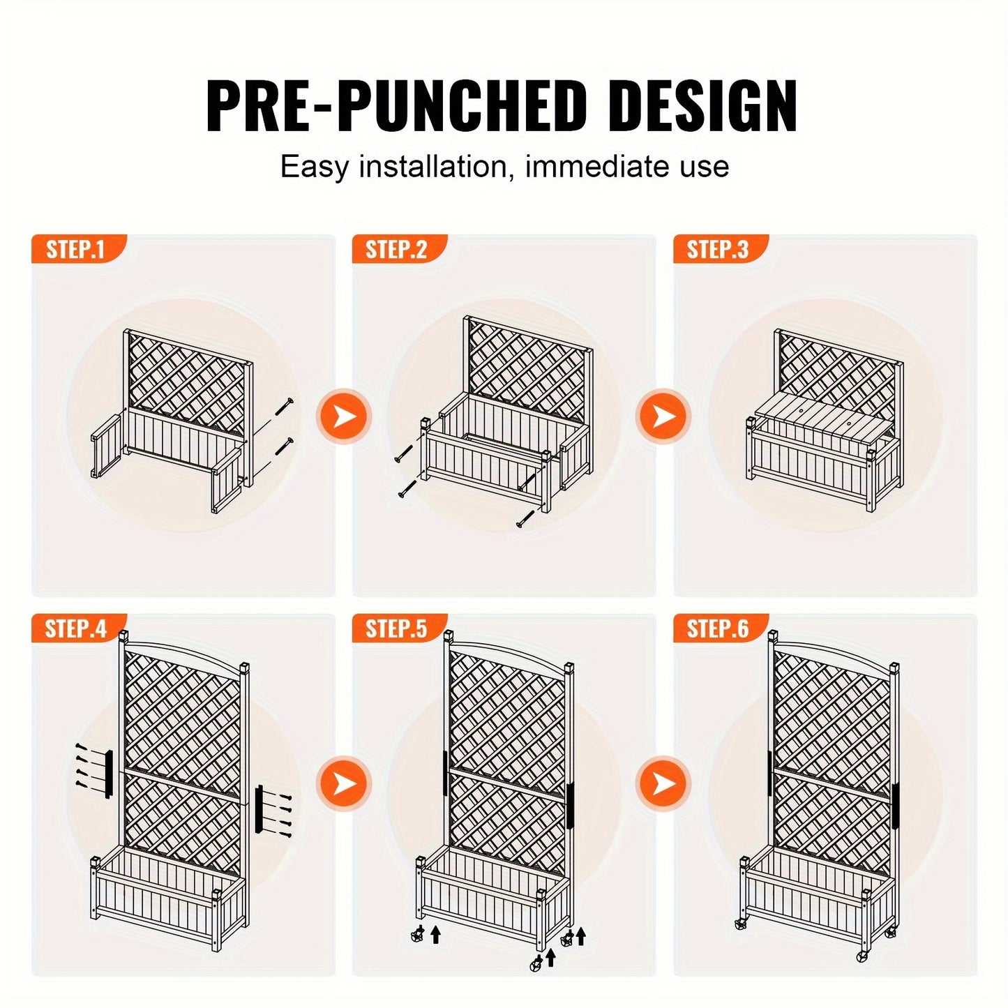 2PCS Wood Planter Box with Trellis - Large 60"x13"x61.4" Outdoor Raised Garden Bed with Drainage Holes and Free-Standing Design - Ideal for Vine Climbing Plants, Flowers, and Gardening in Garden, Patio, Balcony