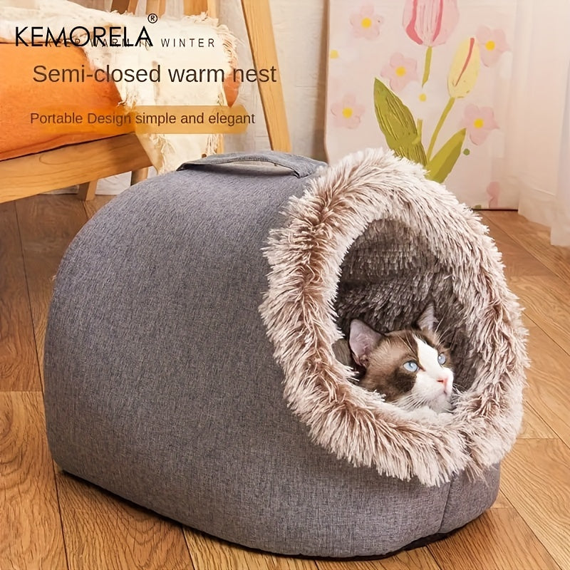 Cozy Portable Pet Bed - Warm & Thickened Comfortable Sleeping Bed with Handle for Cats