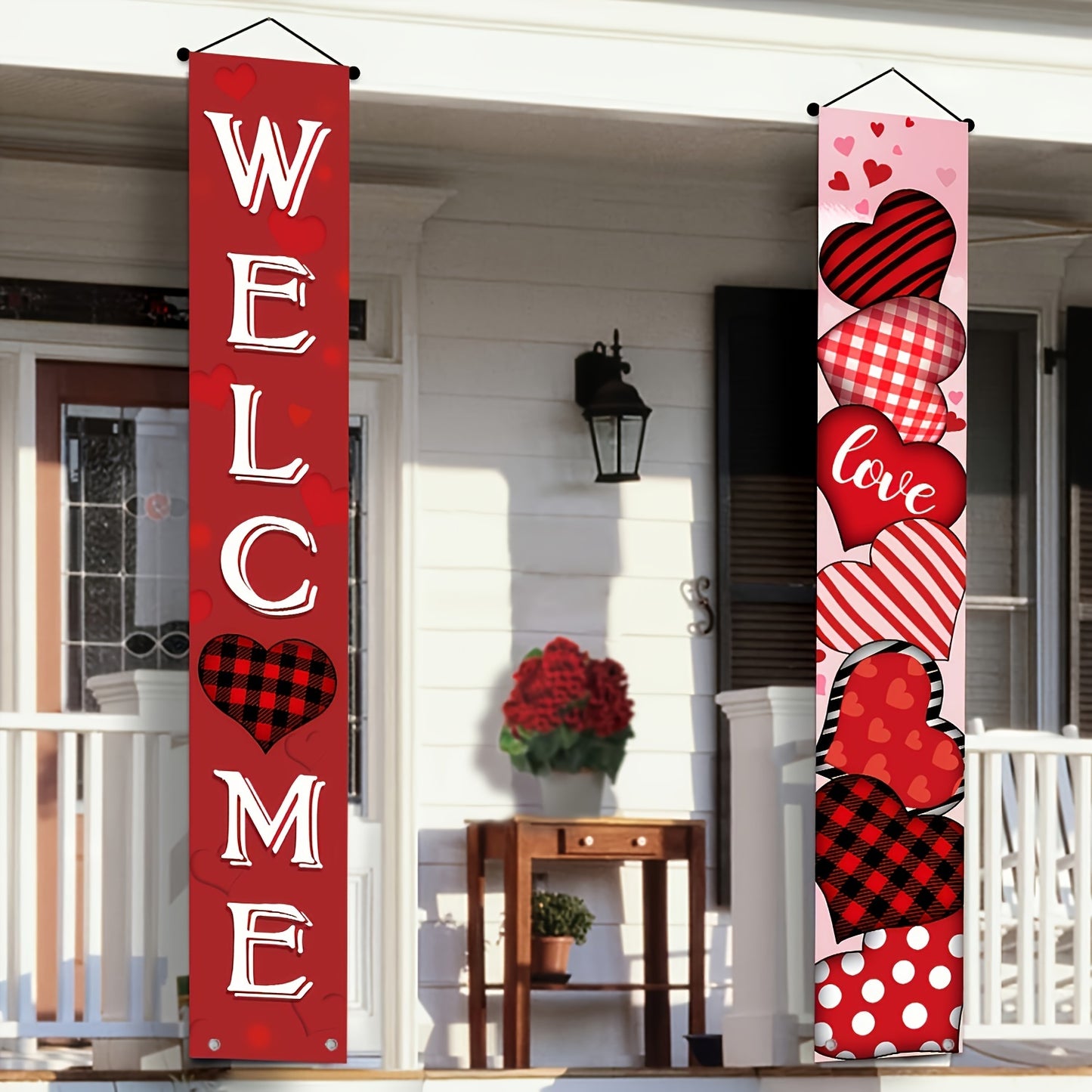 Valentine's Day Porch Banners - 1 Pair, Polyester, Indoor/Outdoor Decor for Home Entrance & Garden