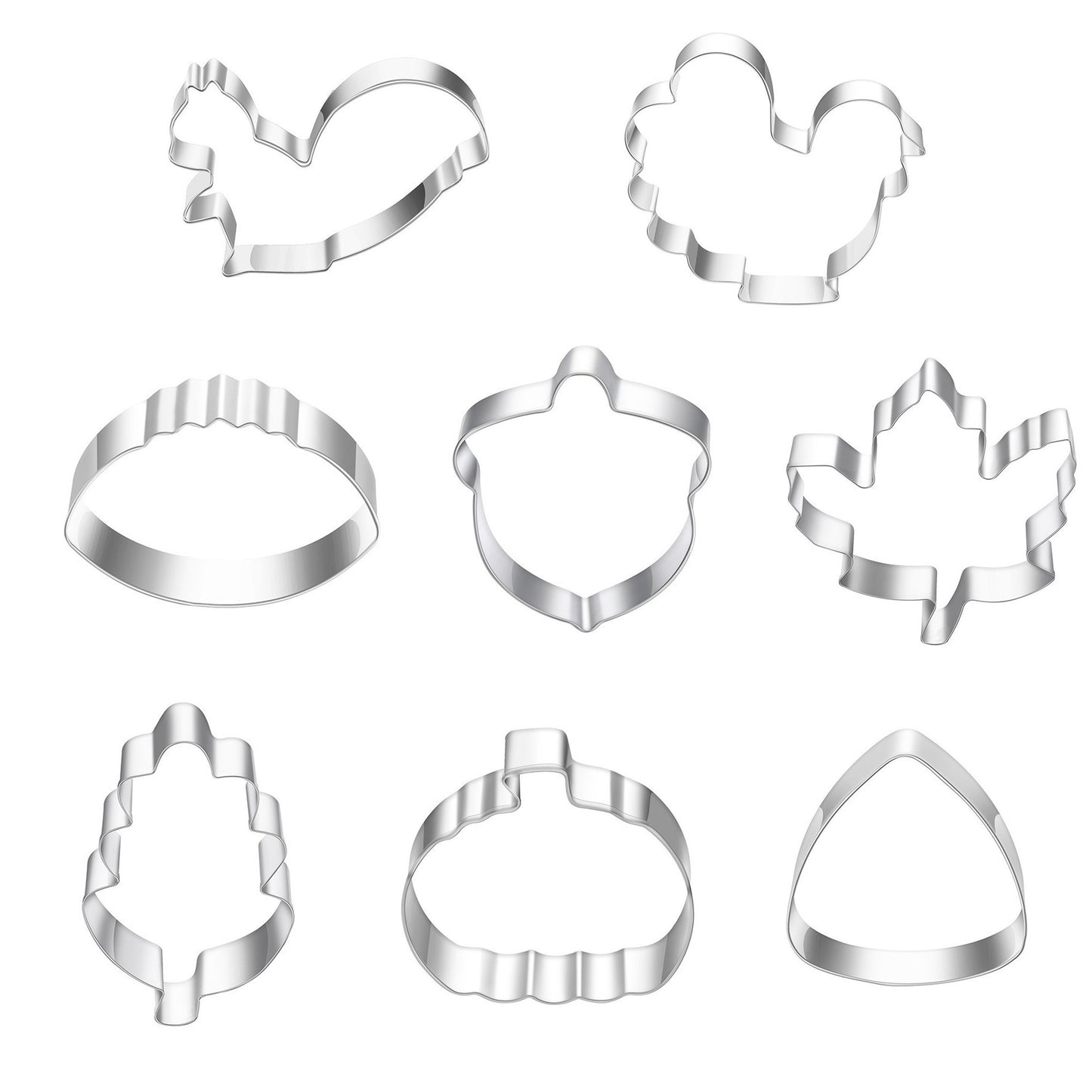 8pcs Autumn Thanksgiving Cookie Cutter Set - Stainless Steel with Pumpkin, Turkey, Maple Leaf & More Shapes for Baking