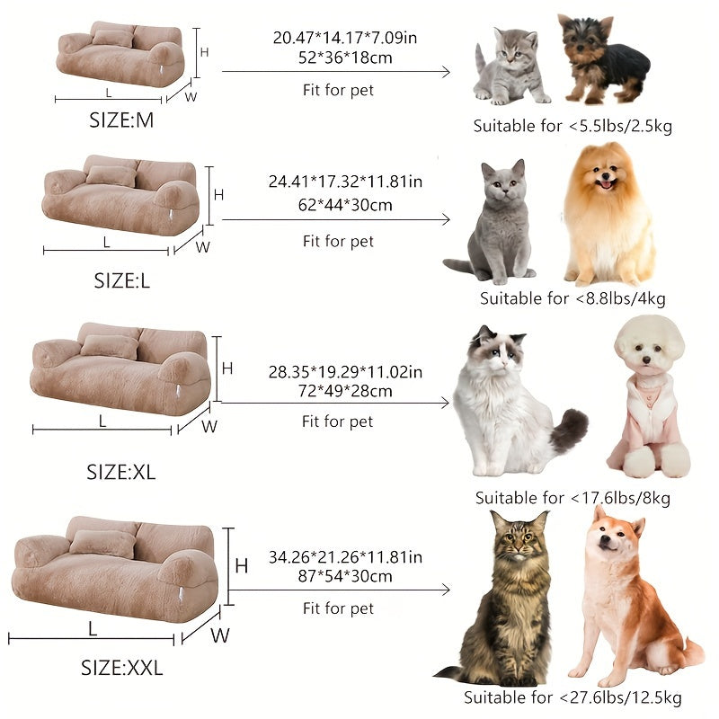 Luxurious Plush Pet Sofa Bed - Ultra Soft, Warm Couch with Washable and Removable Cover, Non-Slip Bottom, Ideal for Medium and Small Dogs and Cats, 100% Polyester Material, Cotton Filling, Detachable Design