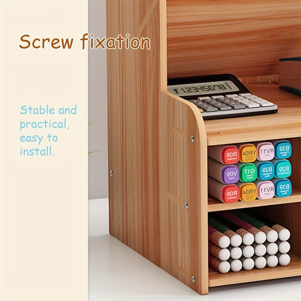 Wooden Desk Organizer Pen Holder Storage Box Wooden Stationery Storage Case DIY Pen Holder Organizer Desk Tidy Pen Holder Office Storage Rack Desktop Stationary for Student Home Office School