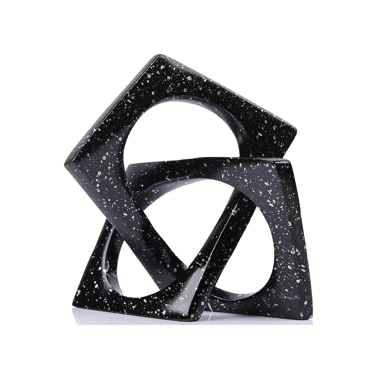 Black Geometric Sculpture Modern Knot Statue Decor for Home, Tabletop Cube Decoration and Black Bookcase Centerpiece