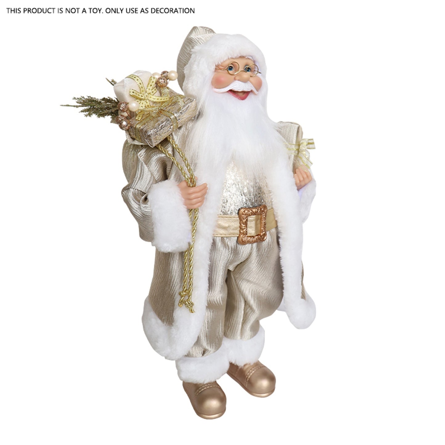 Champagne Golden Santa Claus Figurine - 18" Classic Fabric Christmas Decor, No Power Needed, Featherless Holiday Ornament for Home & Office Decoration, for Christmas