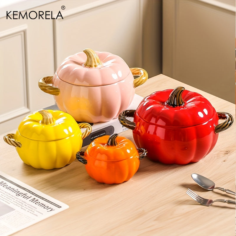 KEMORELA Pumpkin-Shaped Ceramic Bowl - Perfect for Thanksgiving, Fall Baking & Halloween | Medium Size, Ideal for Steaming & Serving