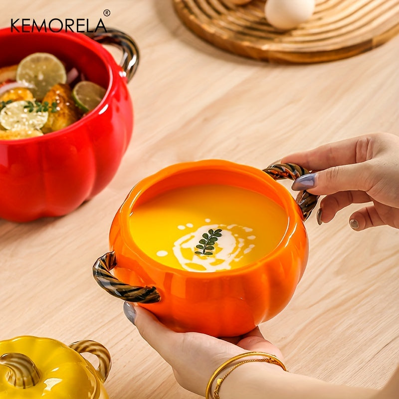 KEMORELA Pumpkin-Shaped Ceramic Bowl - Perfect for Thanksgiving, Fall Baking & Halloween | Medium Size, Ideal for Steaming & Serving