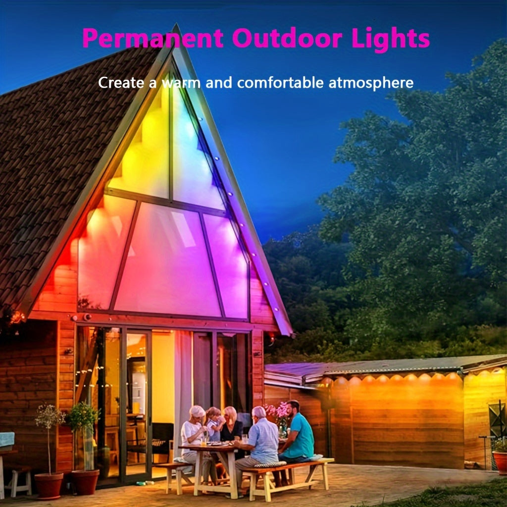 150FT/100FT/50FT, Permanent Outdoor Lights, Smart RGBIC Outdoor Lights With 75 Scene Modes, Garden Yard, 150ft With 90LED Eaves Lights Garden Decor Christmas Festival, Work With Alexa, Google Assistant