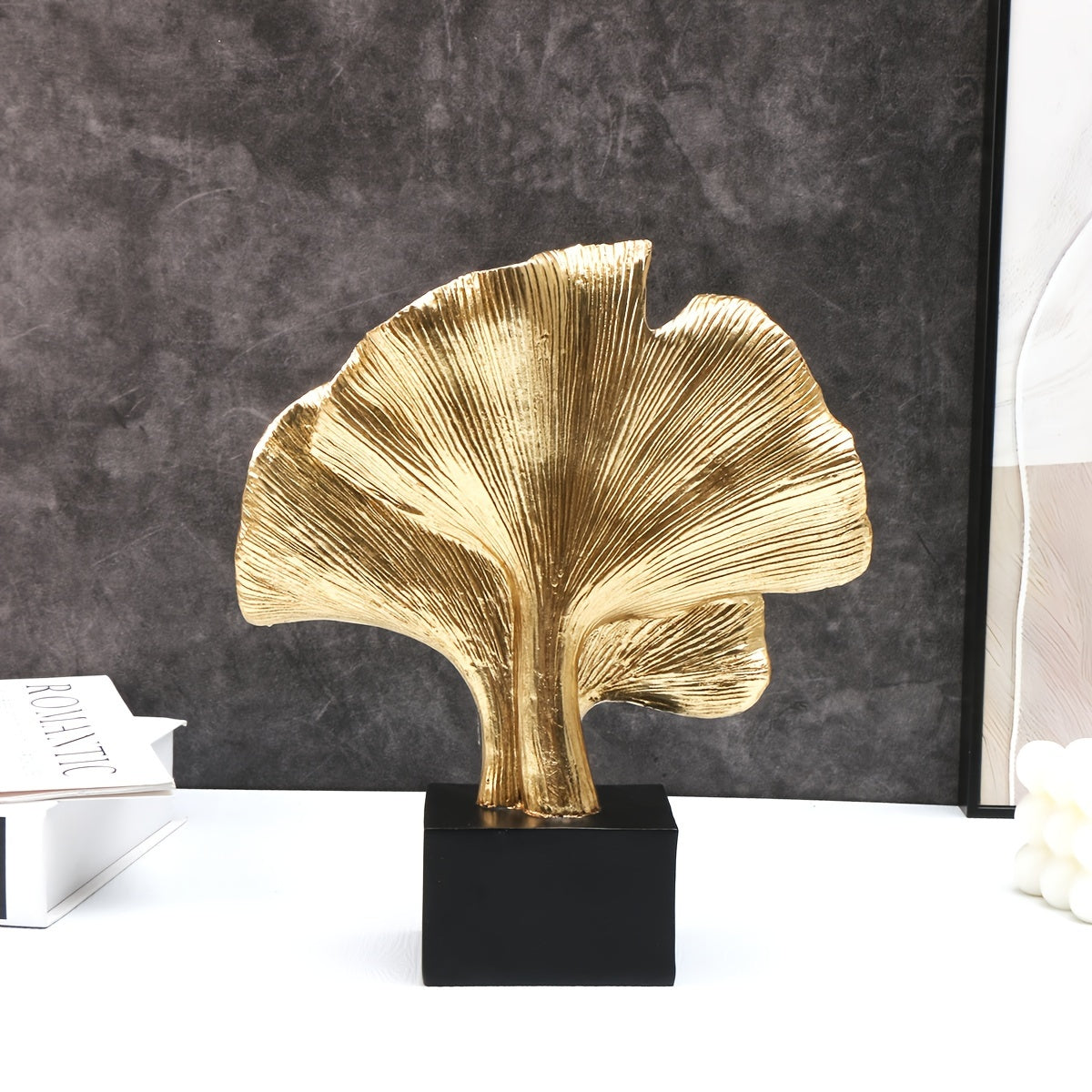 Resin Ginkgo Leaf Figurine - Modern Art Abstract Plant Sculpture for Home Decor, Indoor Use, No Electricity Required