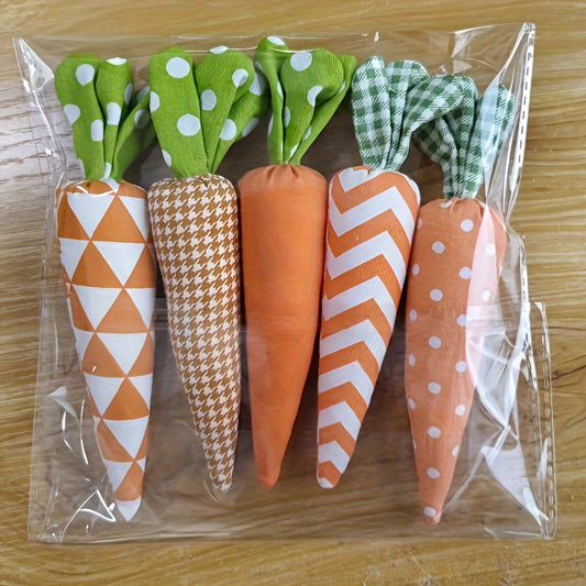 5pcs/Set Vibrant 5-Color Handmade Easter Fabric Carrot Decorative Ornaments for Home Trays and Holiday Party Supplies