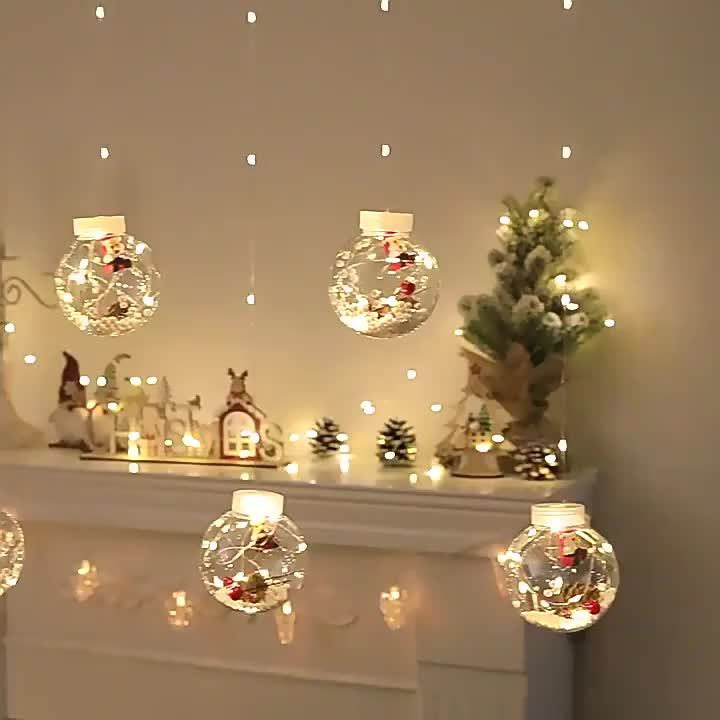 Christmas Wishing Ball String Lights - LED Glowing Decorations with Remote Control, Santa Claus Snow Doll, Perfect for Home, Bedroom, Window, Balcony, Garden, Terrace, Door, Wall, Patio, Porch, Party and Christmas New Year At