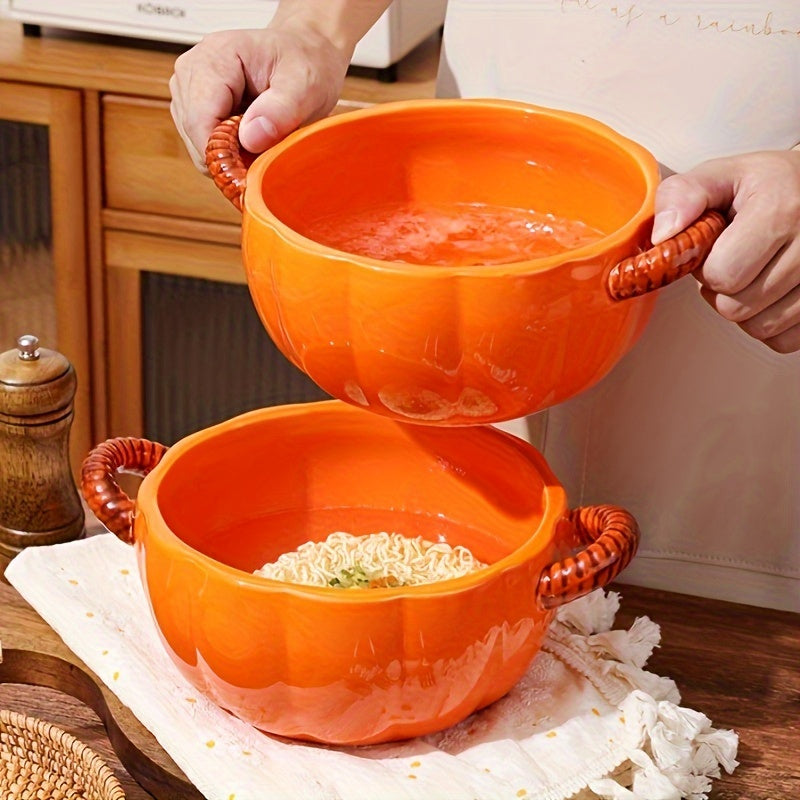 1pc Dutch Oven Pot Set, 54oz Large Ceramic Pumpkin Soup Bowl with Lid and Handles, Novelty Botanical Pattern, Microwave Safe, Heat-Resistant Design, Ideal for Pudding Dessert, Holiday Kitchen Decor, Christmas Party Accessory