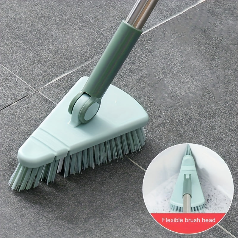 Long Handled Hard Bristled Triangle Floor Brush for Ceramic Tile, Bathroom Cleaning, and Wall Corner Gaps