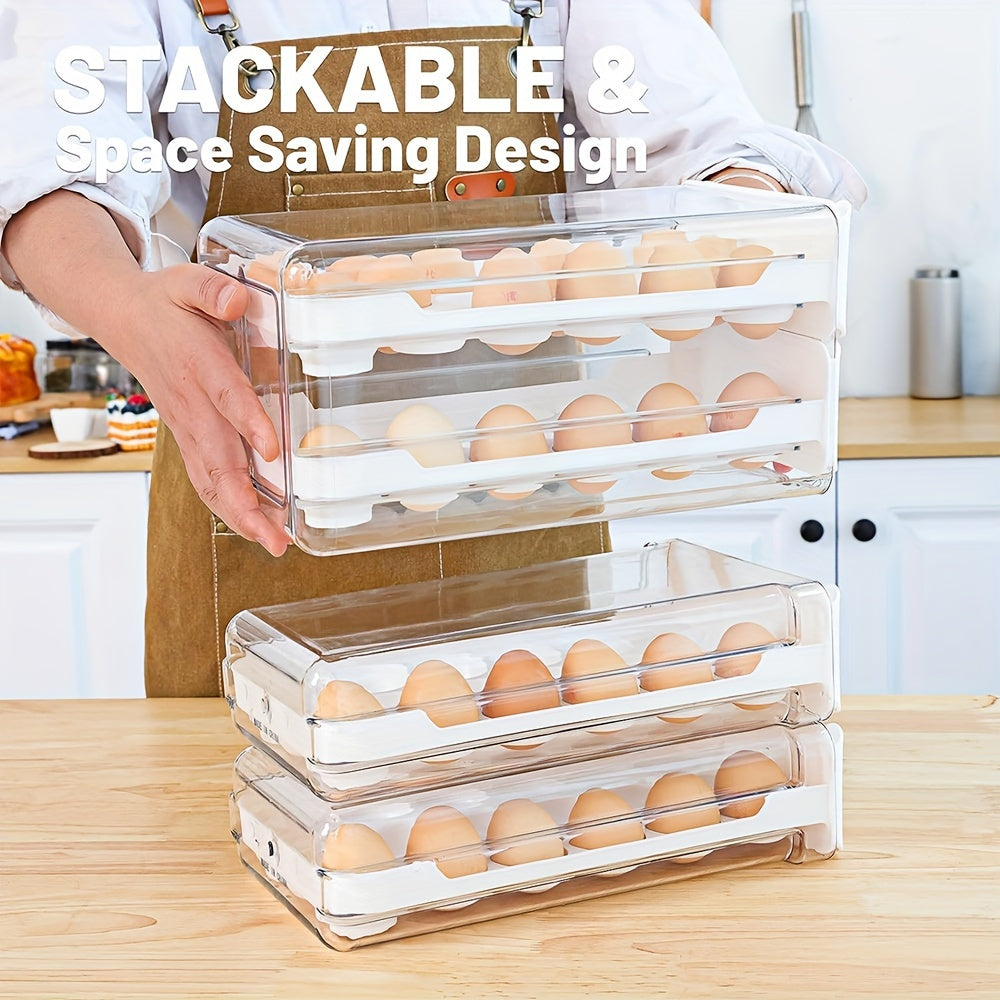 2-Layer Large Capacity Egg Holder - Clear Stackable Plastic Tray with Handles for Fresh Egg Storage - 18 Eggs per Layer, Perfect for Fridge, Kitchen, Home Organization, 12x 6.9x 6 Inches