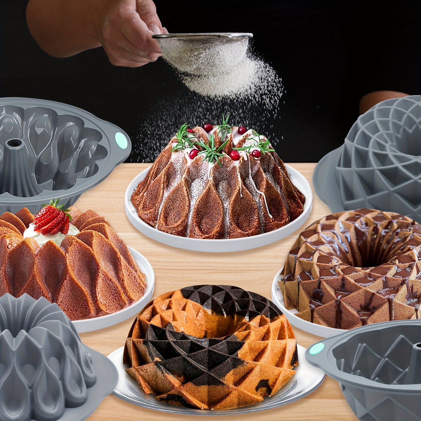 Silicone Bundt Cake Pan Set - Non-Stick, Versatile Crown and Bird's Nest Molds for Baking, Chocolate, Jello - Ideal for Halloween, Christmas, Easter, Thanksgiving, 4th of July - Multifunctional Kitchen Bakeware