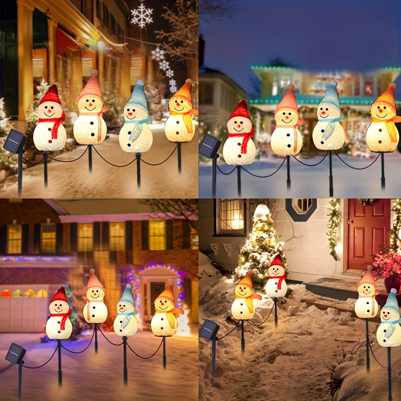 4-in-1 Solar Snowman Pile Light Christmas Patio Decoration for Front Doors, Walkways, Gardens, Lawns, Patios, Christmas Trees, Flower Beds and Winter Theme Parties