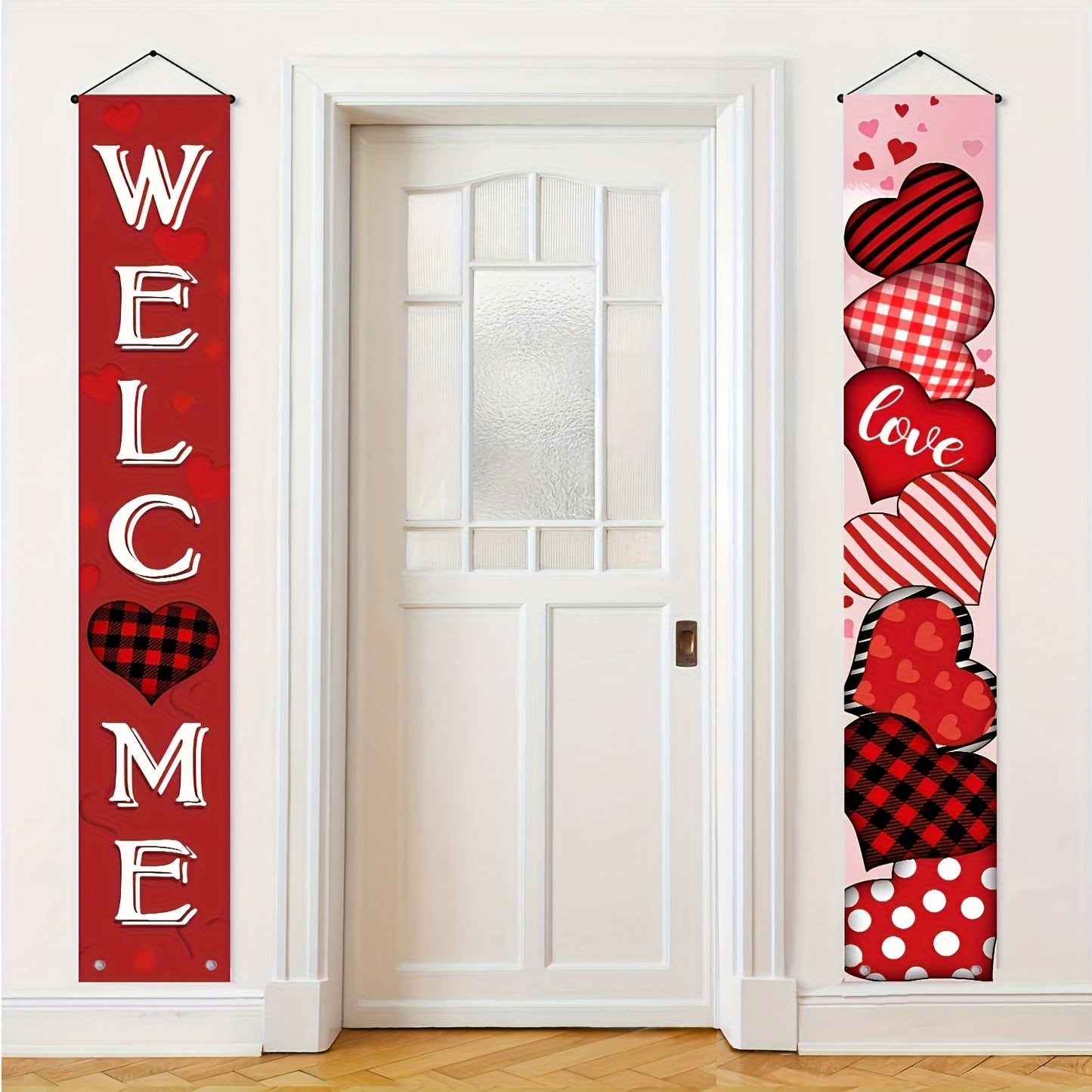 Valentine's Day Porch Banners - 1 Pair, Polyester, Indoor/Outdoor Decor for Home Entrance & Garden