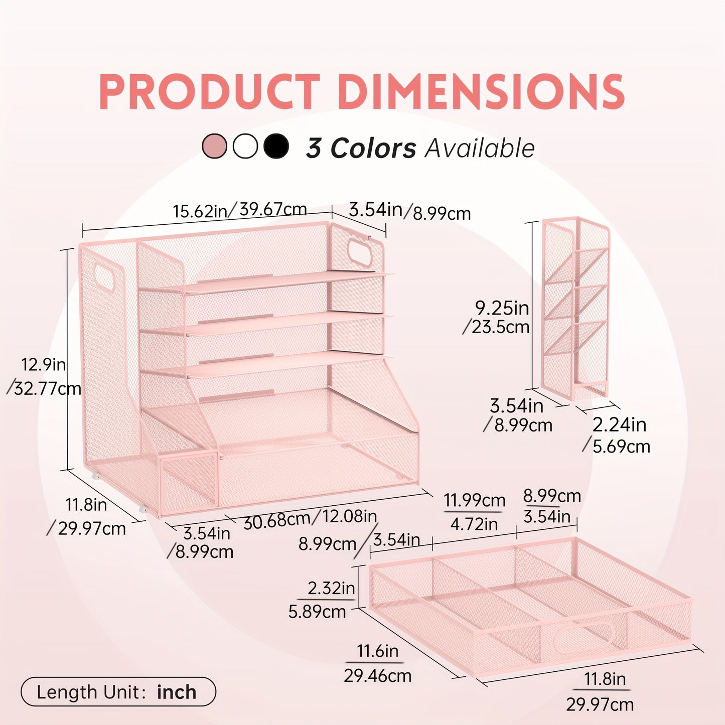 5-Tier Deluxe Desk Organizer System - Spacious File Holder, Mesh Paper Tray, Pen Holder, Drawer, and 3 Tilted File Sorter for Efficient Office Supply Storage and Organization - Sturdy, Adjustable, and Ergonomic Design for Max