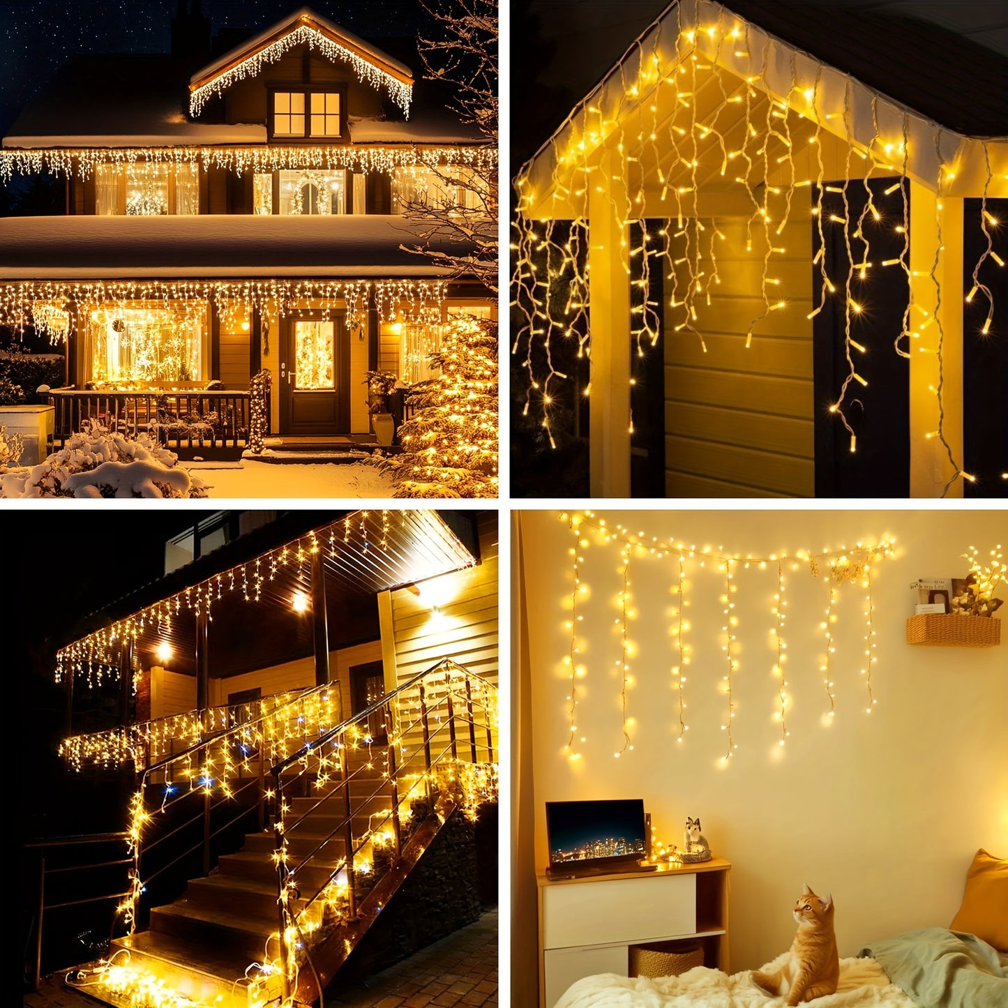 Assurged LED Icicle Lights, LED Light Strips, Christmas Icicle Lights,, Multiple Modes And Timers, Warm White, Cool White, Suitable For Eaves Lights, Festivals, Weddings, Christmas Decorations