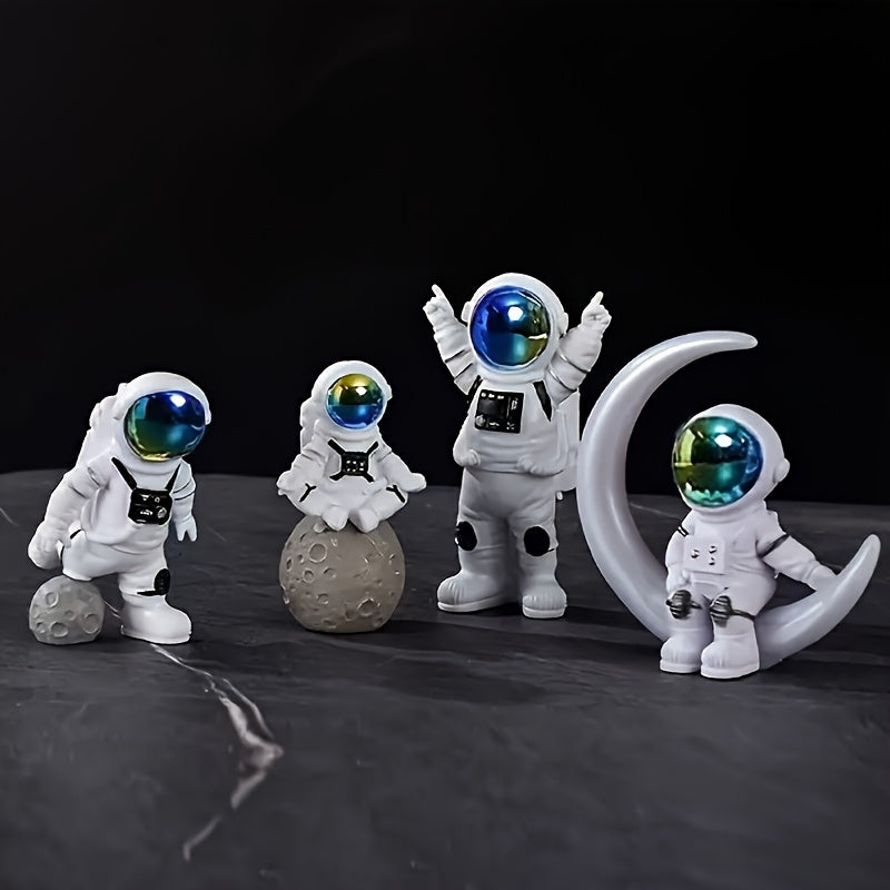 4pcs astronaut statues plus 1 skateboard, astronaut decoration for desktop, astronaut decoration for living room TV cabinet, room decoration, home