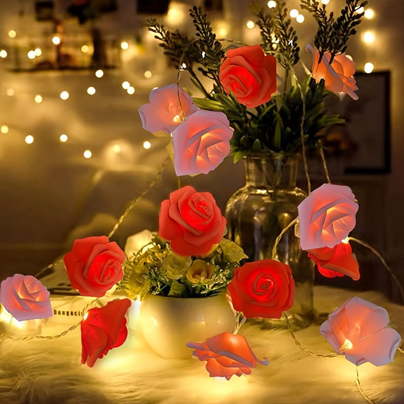 LED Rose String Lights, For Valentine's Day Wedding, Room Garden Decoration Night Light, Outdoor LED Fairy String Light Garland Wedding Street, Artificial Flowers LED Light, Mother And Valentines Day Gifts, Christmas & Hallow