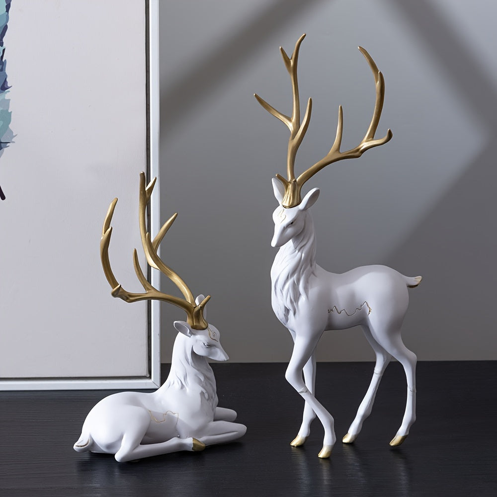 Resin Deer Sculpture: Elegant Reindeer Ornament for Home Decor - Black and White Design