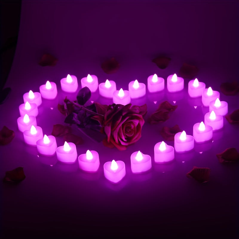 24pcs Heart-Shaped LED Electronic Candle Lights - Mini 1.5in Night Lights with Realistic Flicker, Wedding and Party Room Decor, Ambient Lighting for Home, Valentine's Day and Christmas Decorations