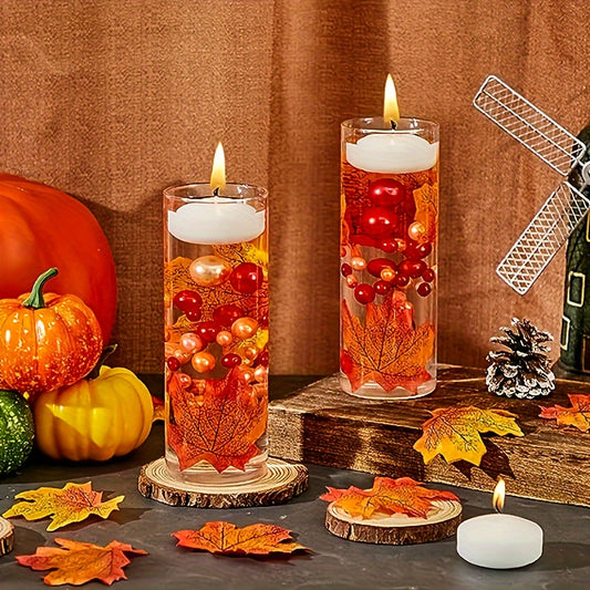 210pcs Thanksgiving Vase Filler Set - Faux Pearl, Pumpkin & Maple Leaf Accents for Autumn Table Centerpieces and Party Decorations