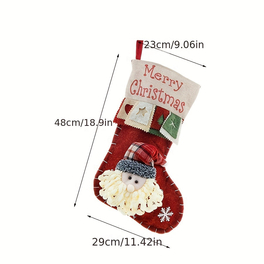 [Fast Arrival] 3-Piece Set of 18.5" Large Christmas Stockings with Classic Santa, Snowman, and Reindeer Designs for Family Holiday Decorations