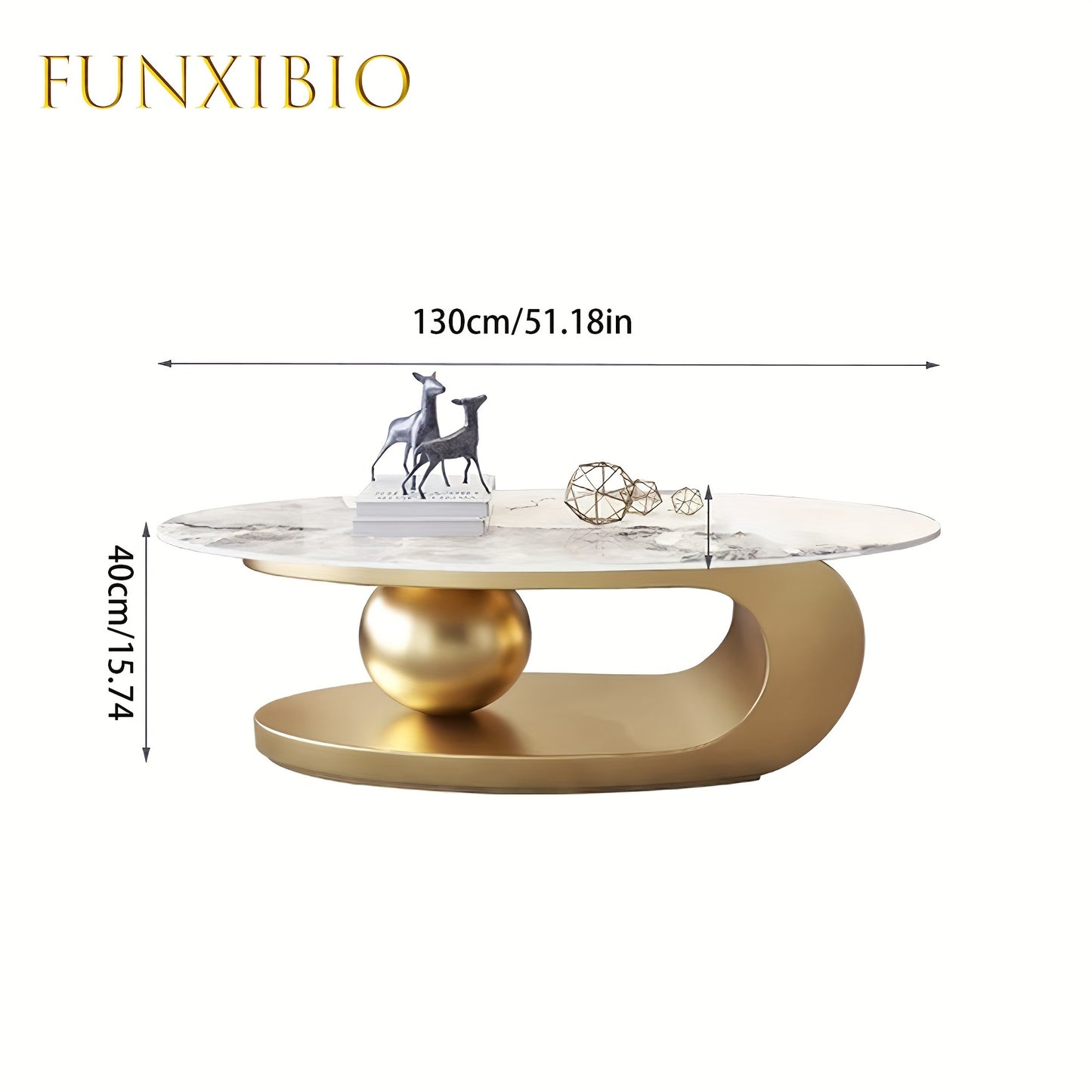 FUNXIBIO Marble Oval Coffee Table, Dining Table Dual-purpose Living Room 40cm High Coffee Table, Simple Small House Marble Golden Stainless Steel Metal Base, Coffee Table, Coffee Seat, Sent In Two Packs