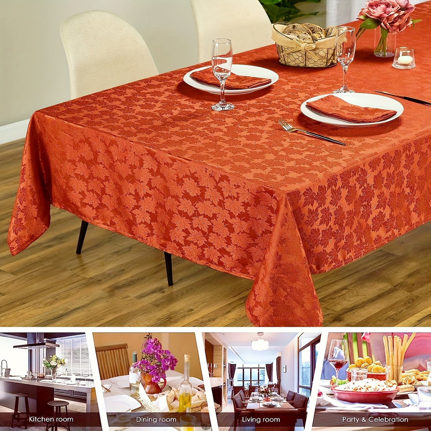 NICEYUDOU Thanksgiving Maple Leaf Jacquard Tablecloth - 60x84 Inch, Water Resistant Polyester Table Cover, Machine Washable, Decorative Fabric for Indoor Thanksgiving Dinner & Parties