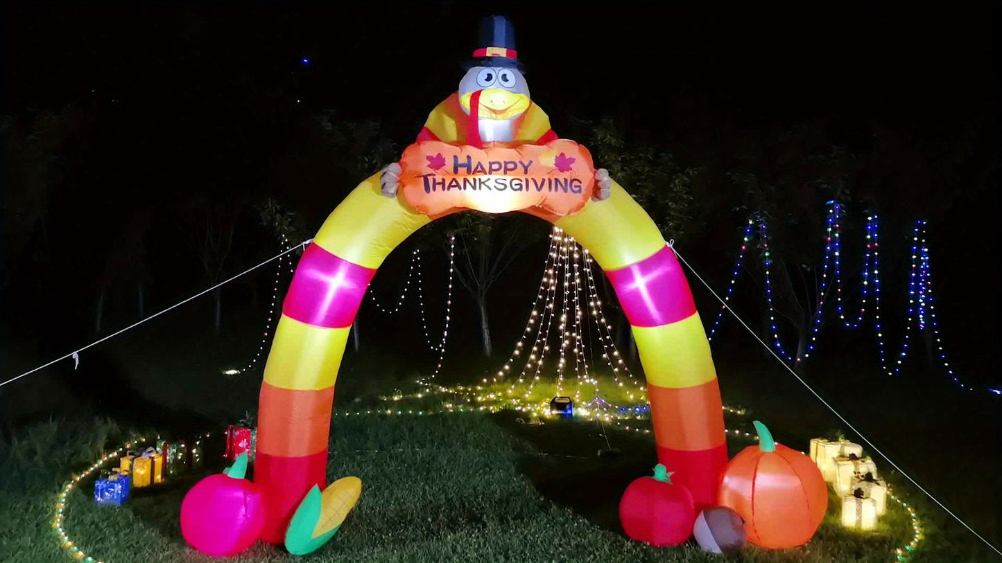 8FT Tall Autumn Turkey Archway Inflatable - Inflatable Yard Decorations with LED Lights, Blow Up Design, Outdoor Lawn Decor for Happy Thanksgiving Festival and Harvest Fall Season