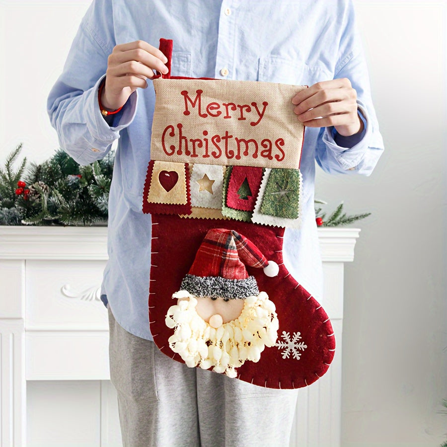 [Fast Arrival] 3-Piece Set of 18.5" Large Christmas Stockings with Classic Santa, Snowman, and Reindeer Designs for Family Holiday Decorations