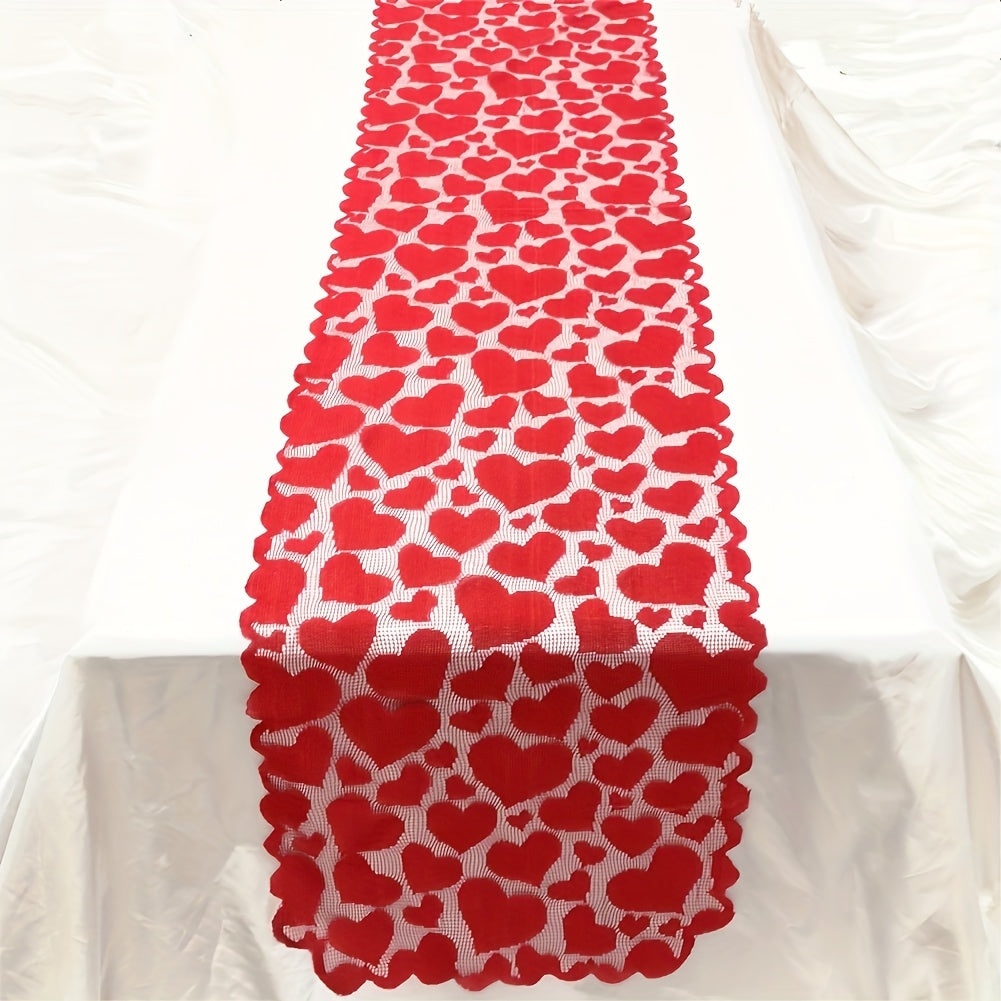 1pc Romantic Red Heart Lace Valentine's Day Table Runner for Home Table Decoration