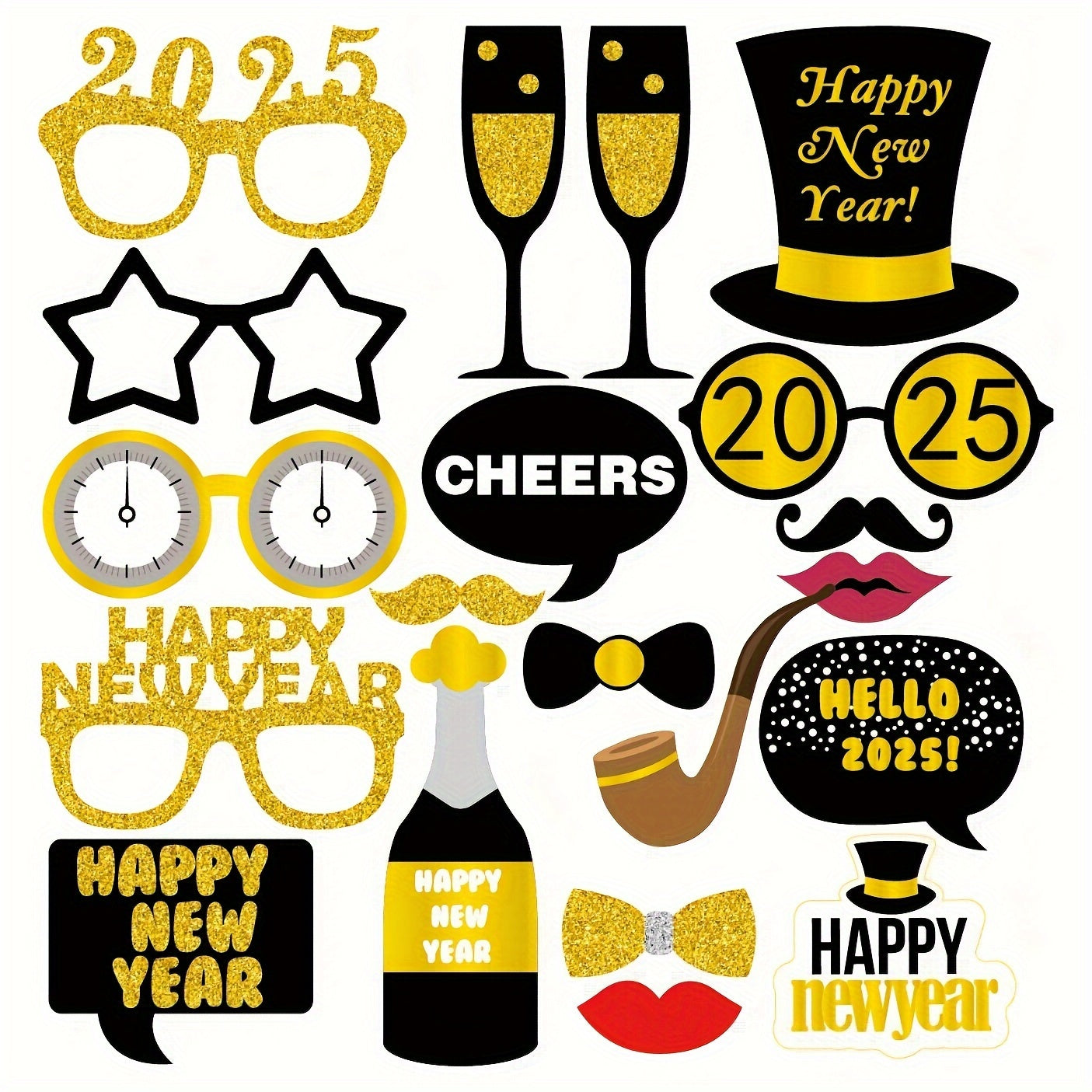 20pcs 2025 New Year's Eve Photo Booth Props Set - Fun & Festive Party Decorations for DIY Celebrations