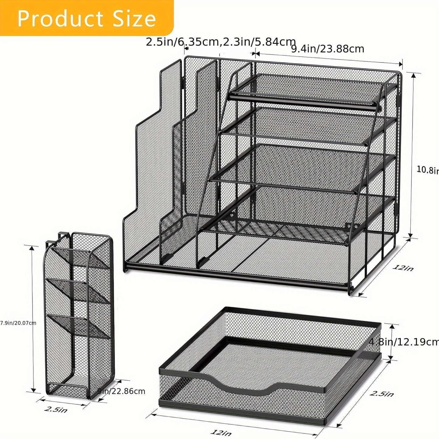 Desk Organizers And Accessories Storage With Large Vertical File Holder, 5-Tier Letter Tray Desk Organizers With Sliding Drawers And Movable Pen Holder, Desk Organizer Shelf For Office Supplies