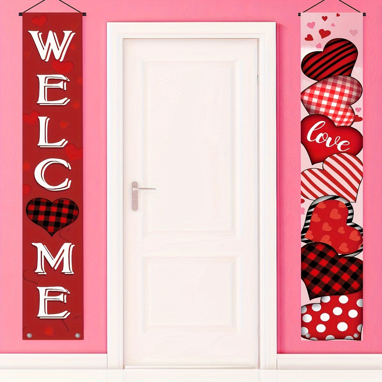 Valentine's Day Porch Banners - 1 Pair, Polyester, Indoor/Outdoor Decor for Home Entrance & Garden