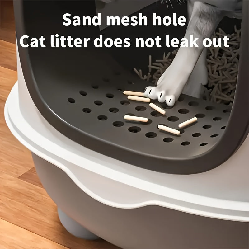 1pc Large-capacity Cat Litter Box, Anti-splash Top Entrance, Fully Enclosed, Odor Isolation, Dual-purpose, Foldable Design, Mini For Kittens, Universal Model For Fat Cats, Extra Large Cat Shovel Included