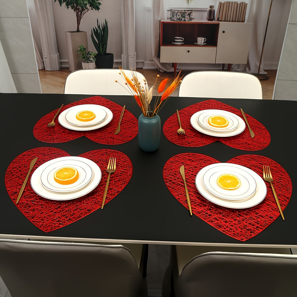 4/6/8pcs Heartfelt Love Pad Placemats - Place Mats for Romantic Home Decor, Dining Table, Banquets, and Special Events - Soft, Heart-Shaped, and Durable Table Supplies for Valentine's Day Decor and Everyday Use