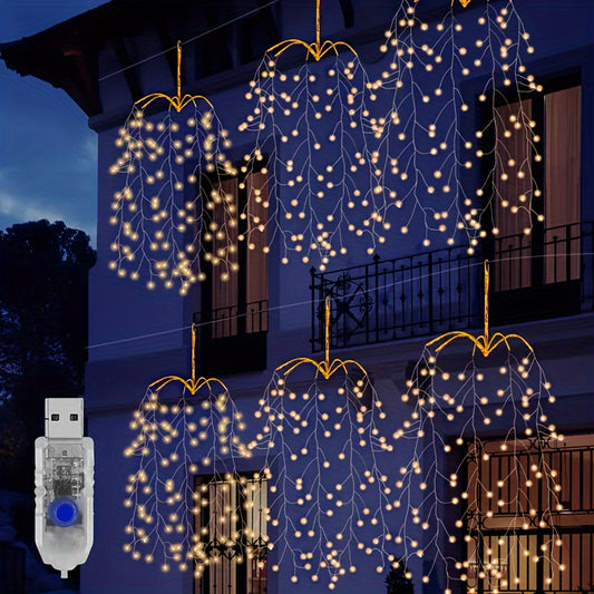 Glam Style USB Powered Hanging Ornaments, 3-Pack Warm White 300 LED Firework Lights for Christmas, DIY Projects & Festive Celebrations, Copper Material, Low Voltage ≤36V, No Feathers - Ideal for Indoor Party & Garden Christ