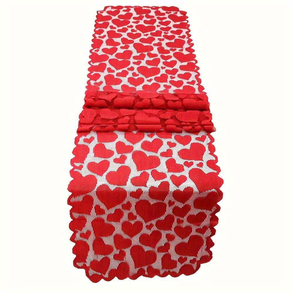 1pc Romantic Red Heart Lace Valentine's Day Table Runner for Home Table Decoration