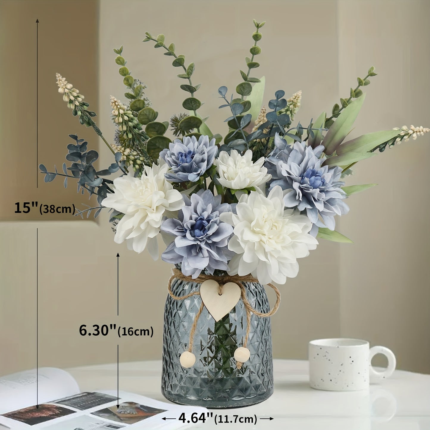 Beautiful Artificial Flower Arrangement in Vase - Realistic Table Centerpiece for Dining, Kitchen, Coffee Tables - Decorative Fake Flowers with Vase for Home, Office, Wedding, Party Decor