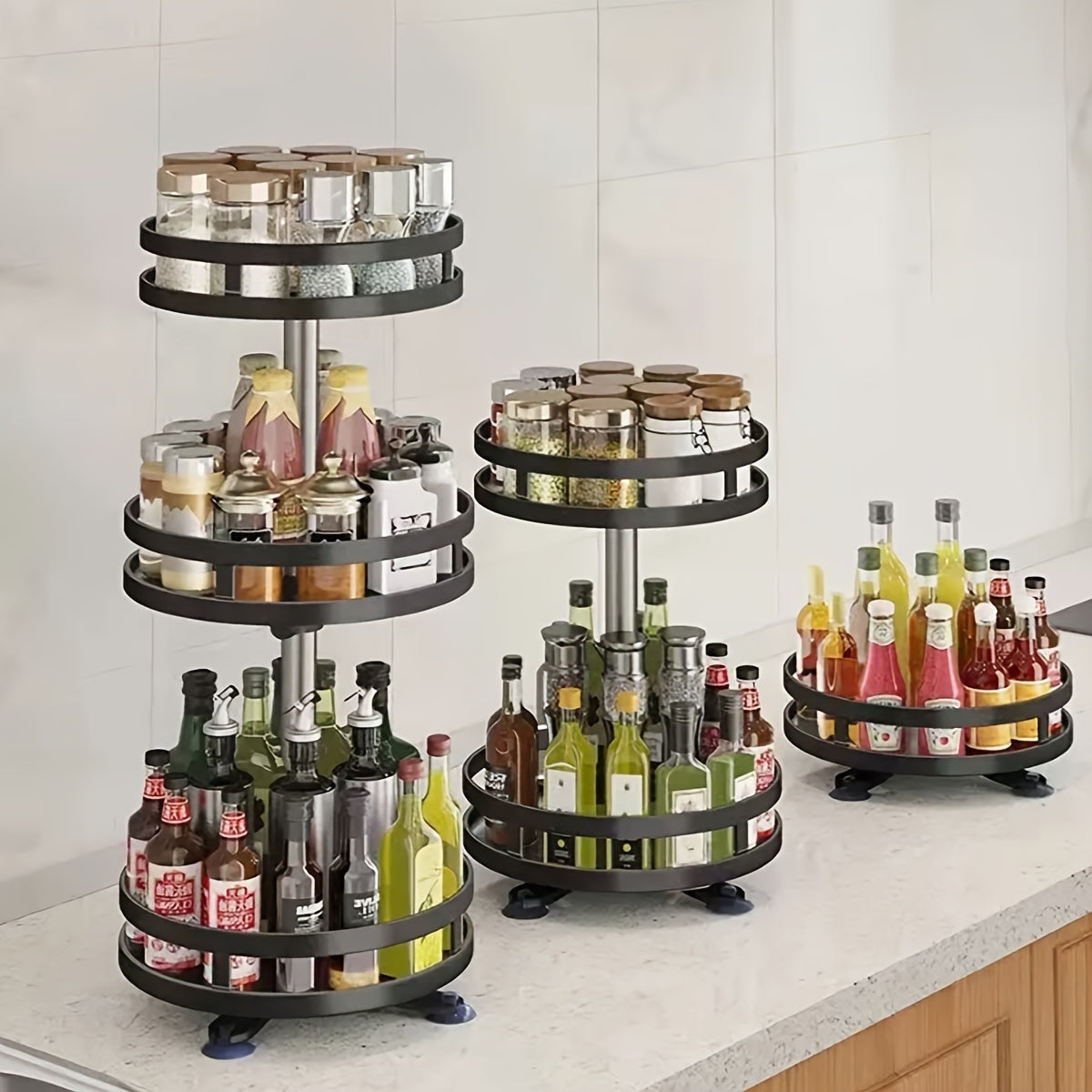 1pack Premium Metal Spice Rack - 360° Rotating, Space-Saving, Effortless Organizer for Kitchen, Dining, Bathroom, Versatile Home Kitchen Essential with 1-Tier, 2-Tier, 3-Tier Options