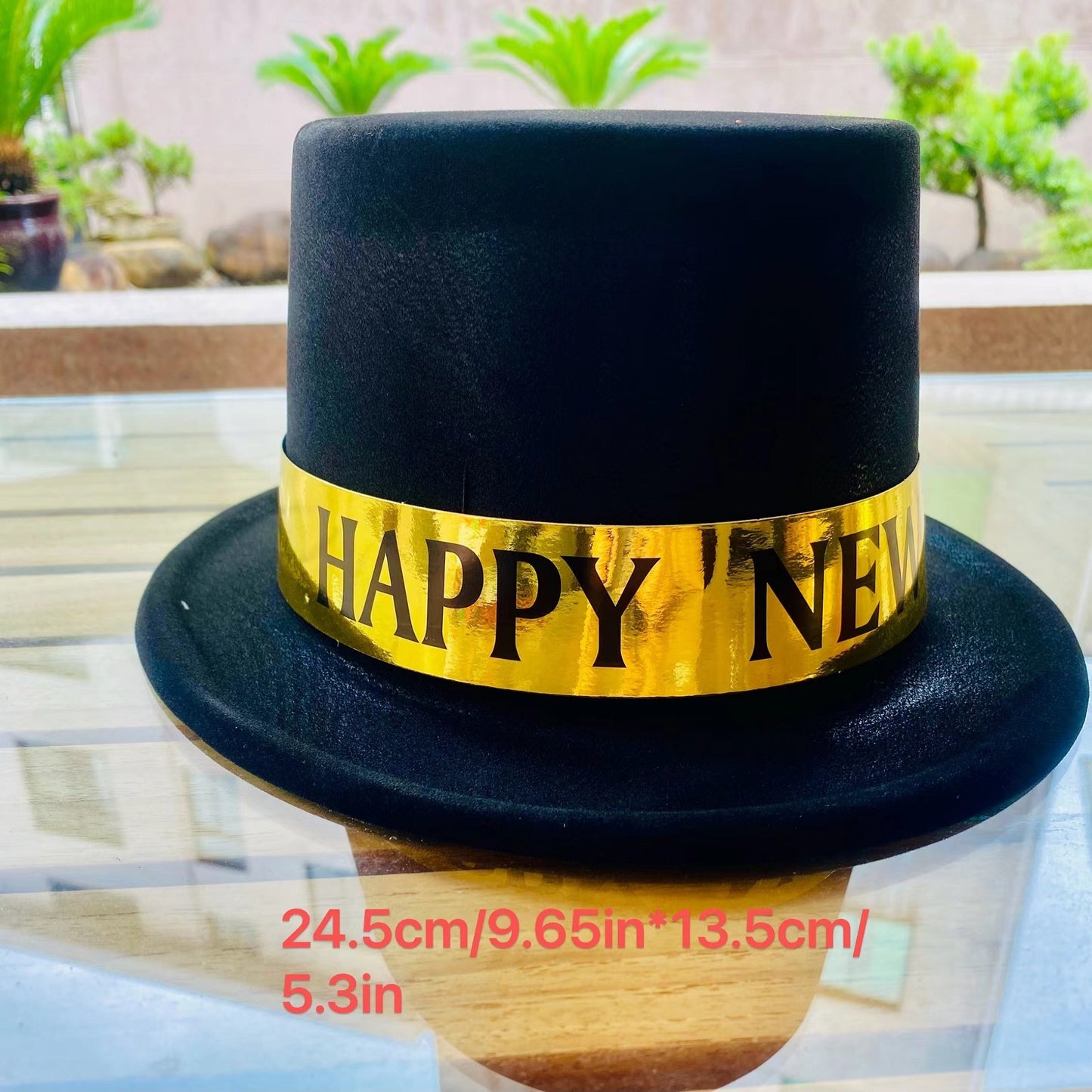 6-Pack Happy New Year Top Hats - One-Time Use Plastic Party Accessories with Removable Golden Band, Versatile for Year-Round Celebrations, Festive Headwear for New Year's Eve and General Occasions