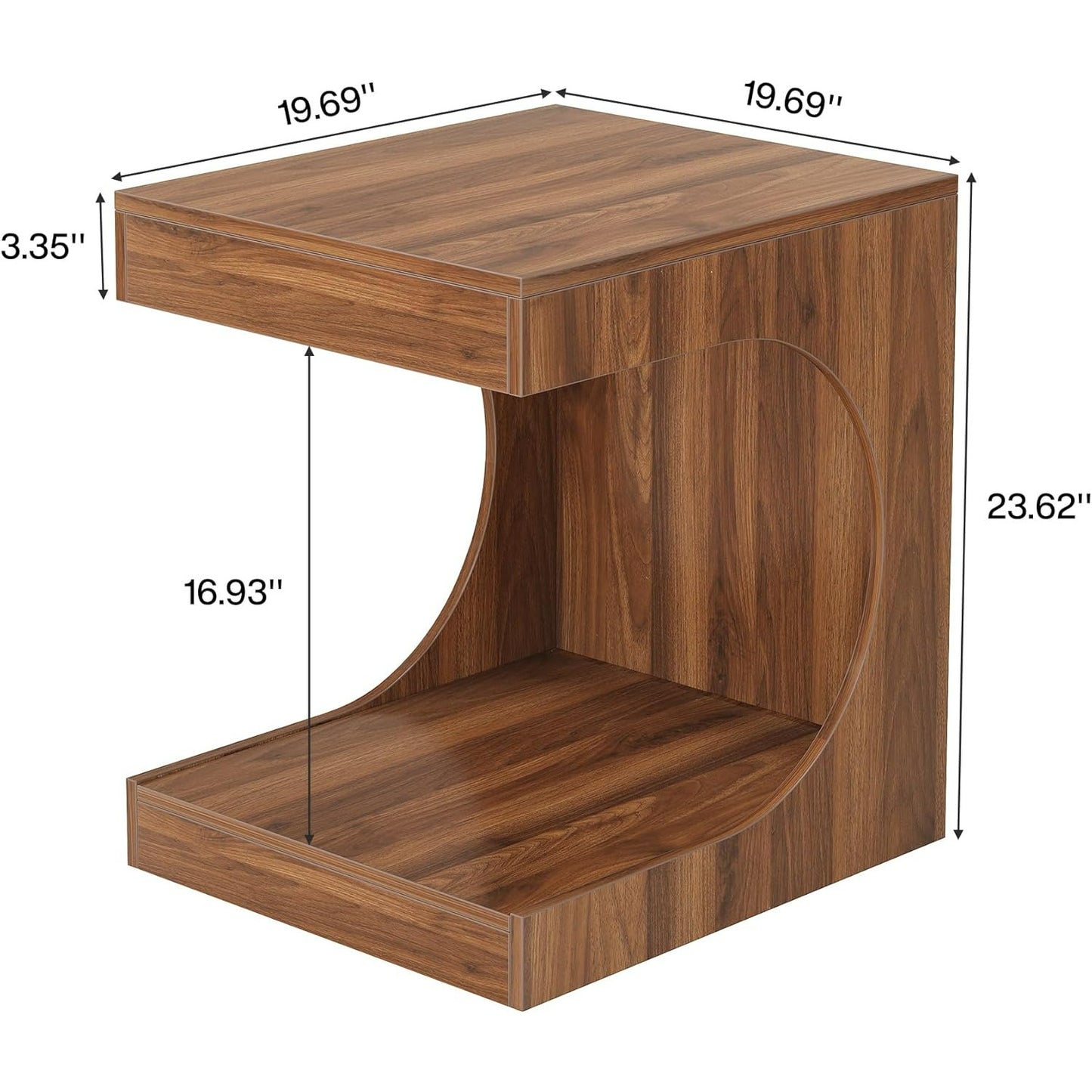 BYBLIGHT Rustic Brown C-Shaped End Table - 2-Tier Wooden Side Table for Small Spaces, Perfect for Bedroom & Living Room