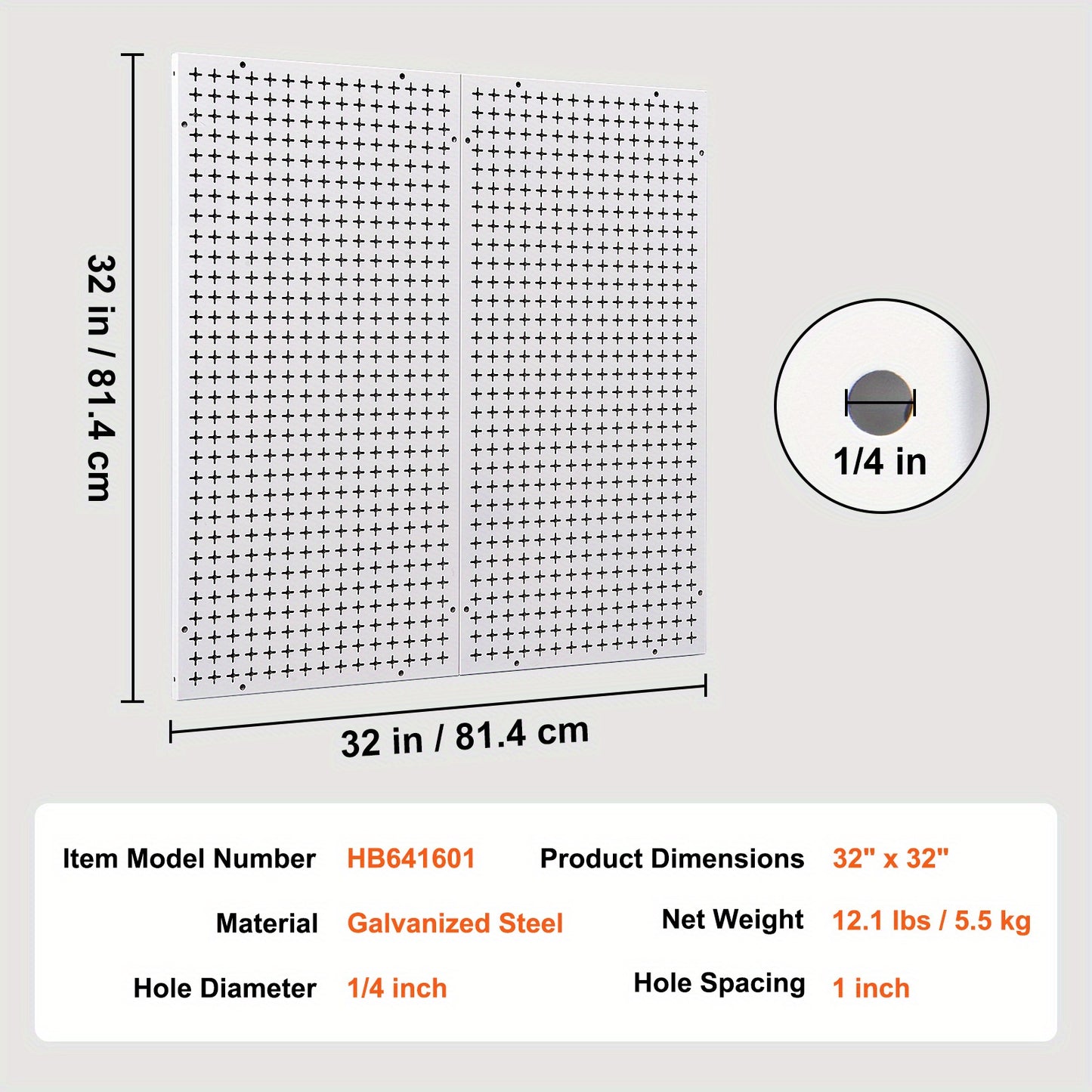 VEVOR Pegboard Wall Organizer 32" x 32", 330LBS Loading Garage Metal Pegboard Organizer, 2-Pack Wall Mount Tool Storage Peg Boards with Customized Grooves Fit 1/4" and 1/8" Hooks for Warehouse Garage