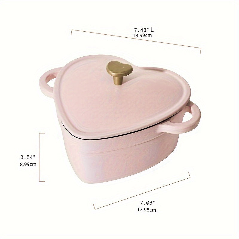 2QT Cast Iron Heart Shaped Dutch Oven, Durable Cast Iron Construction, Enamel Coating Reduces Sticking, Cooks A Variety Of Meals, Perfect For Holidays And Special Occasions, Side Handles And Easy Handling, Pink Champagne, 11.