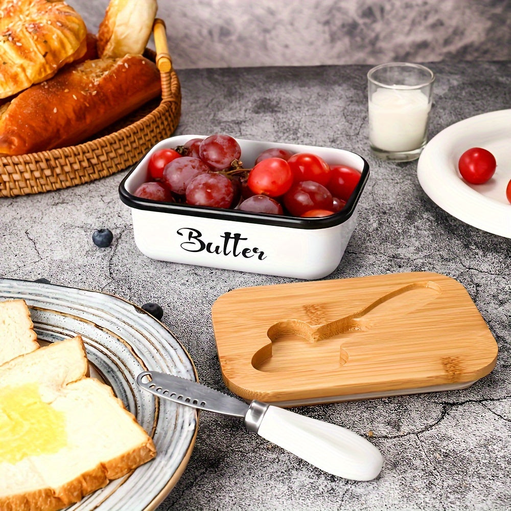 Butter Dish with Lid for Countertop, Metal Butter Keeper with Stainless Steel Multipurpose Butter Knife, Large Butter Container with Double High-quality Silicone Good Kitchen Gift