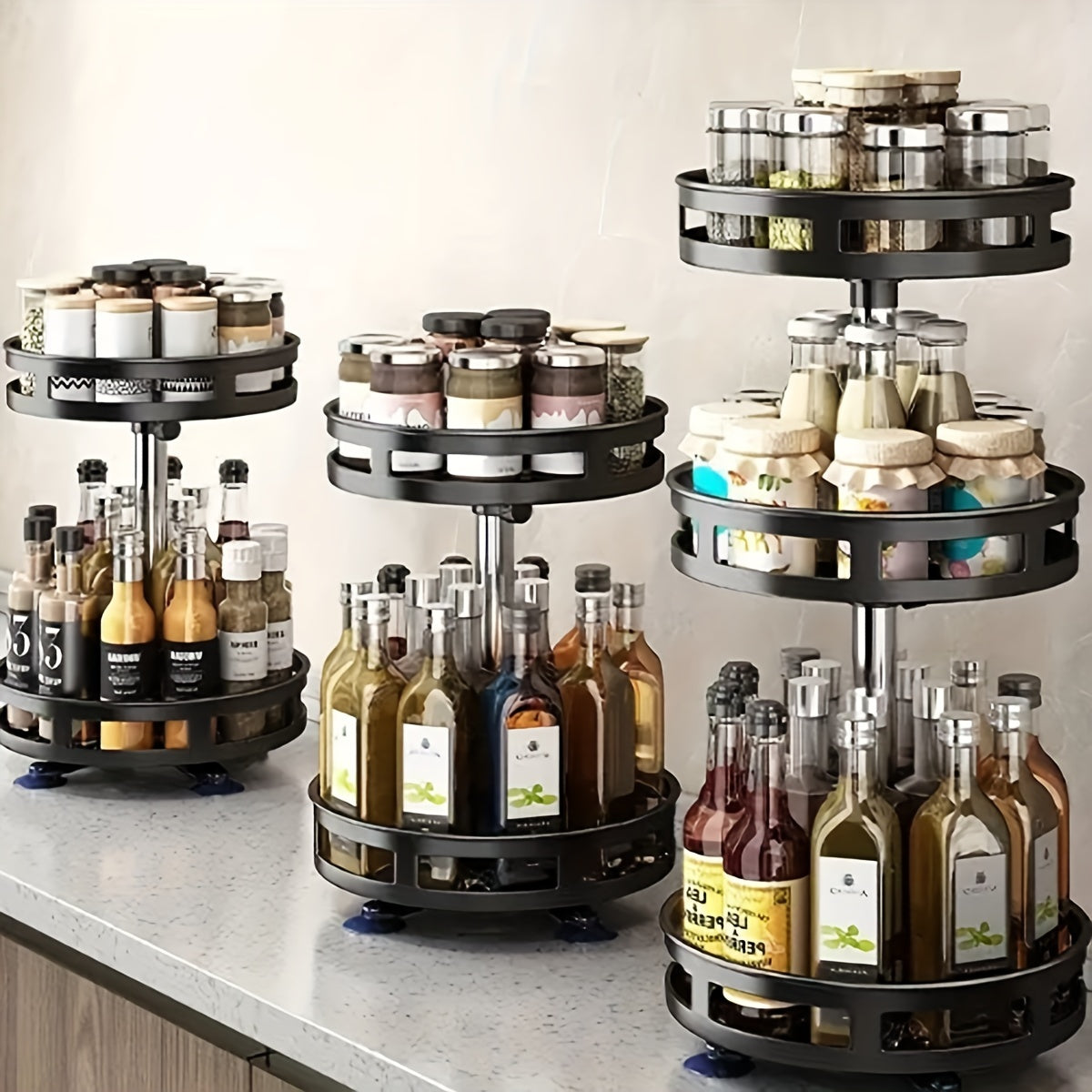 1pack Premium Metal Spice Rack - 360° Rotating, Space-Saving, Effortless Organizer for Kitchen, Dining, Bathroom, Versatile Home Kitchen Essential with 1-Tier, 2-Tier, 3-Tier Options