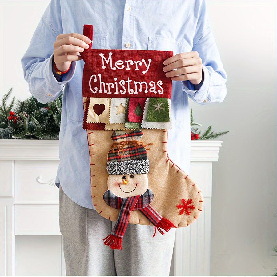 [Fast Arrival] 3-Piece Set of 18.5" Large Christmas Stockings with Classic Santa, Snowman, and Reindeer Designs for Family Holiday Decorations