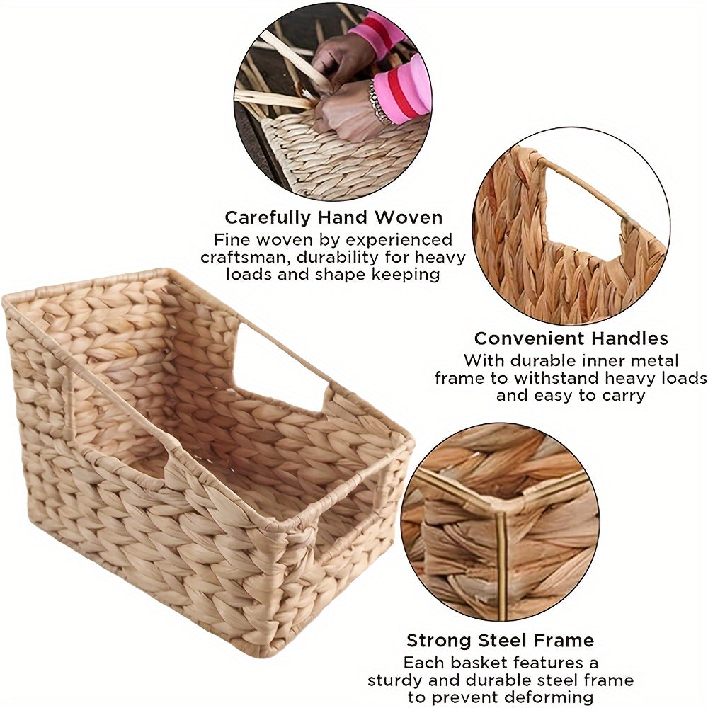 4 Pack Handwoven Rattan Storage Basket Wicker Bins for Organizing, Shelf, Bathroom, Kitchen, Home, Office, Living Room, Countertop Must Haves Essentials Necessities Stuff, Natural Shelf Baskets, New Home Decor Decorative Hous